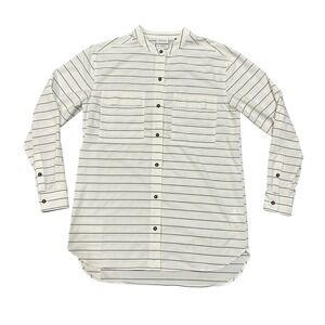 Prana Mens Small White Striped Band Collar Button Up Shirt Long Sleeve Outdoor